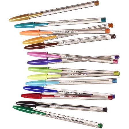 Bic Bolígrafo Cristal Multicolour, Pack de 15 Unidades, Colores Surtidos